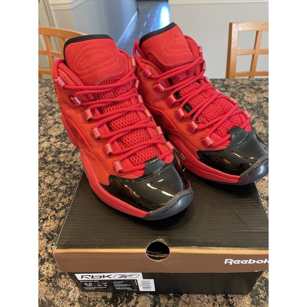 Reebok Question Mid Allen Iverson Heart Over Hype Black Scarlet Size‎ Boys 6.5
